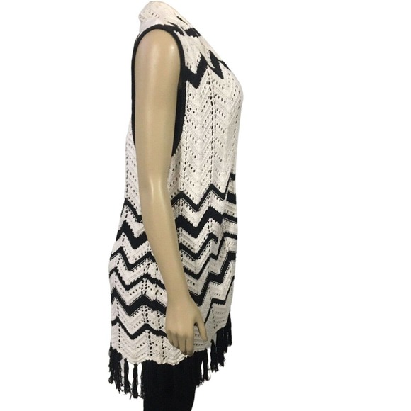 Chico's Women's Cardigan Chico's 1= Medium Black White Embroidered Open Front - Picture 3 of 11